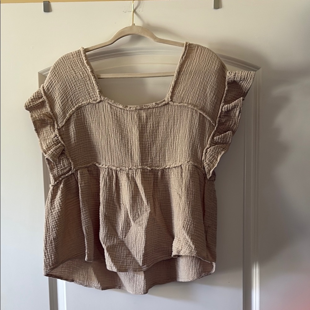 Wishlist Tan Ruffled Smocked Blouse